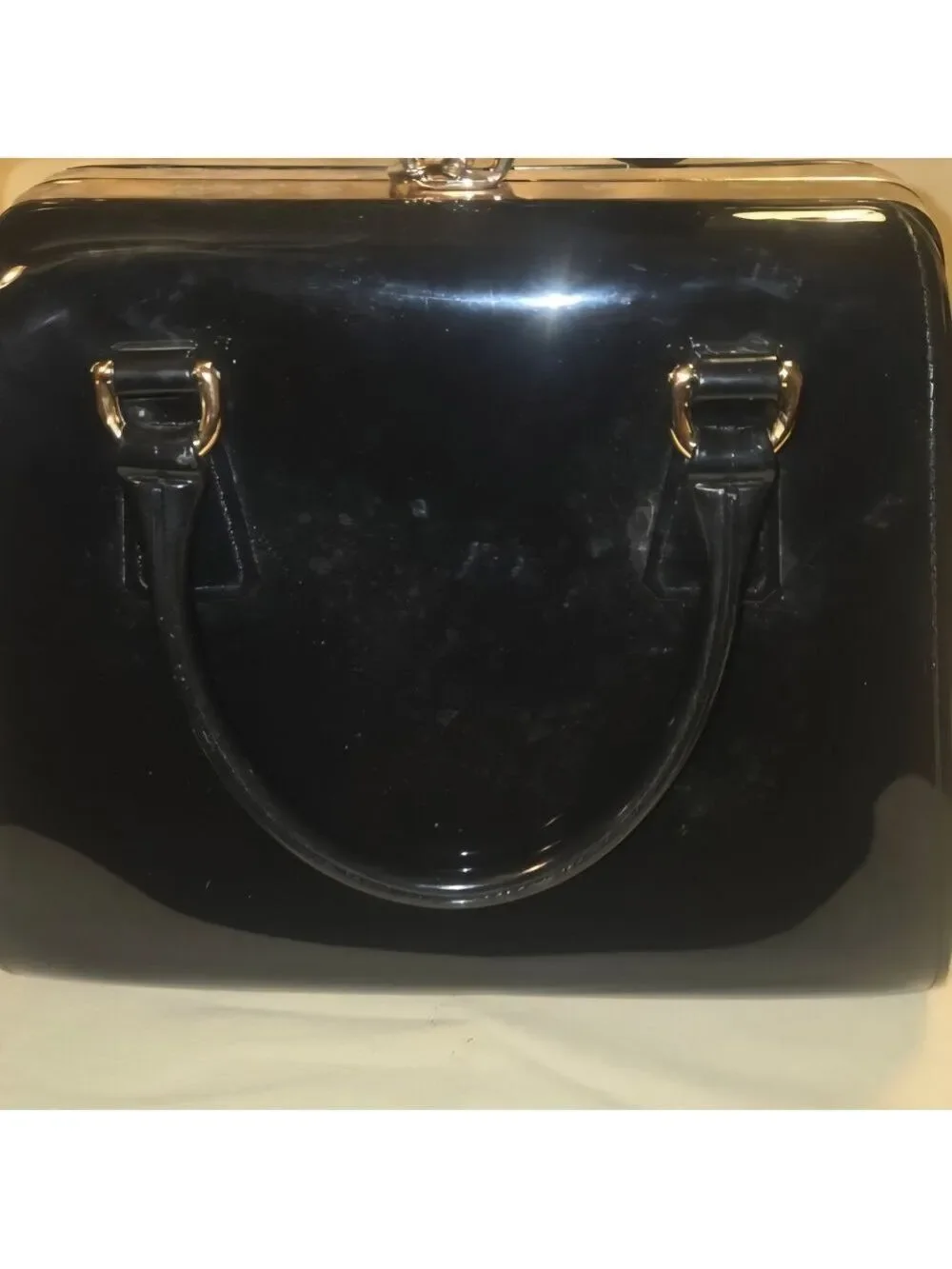 Furla Candy‎ Bag Black Patent PVC Jelly Satchel Top Handle Bag